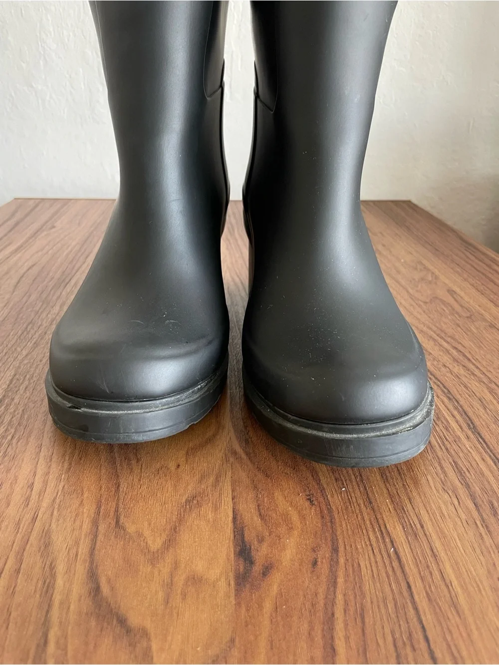 Hunter Matte Black Tall Wedge Rubber Rain Boots